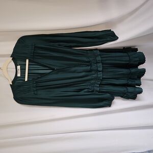 DO+BE Emerald Green Long Sleeve Ruffle V-Neck Mini Dress - Size Large
